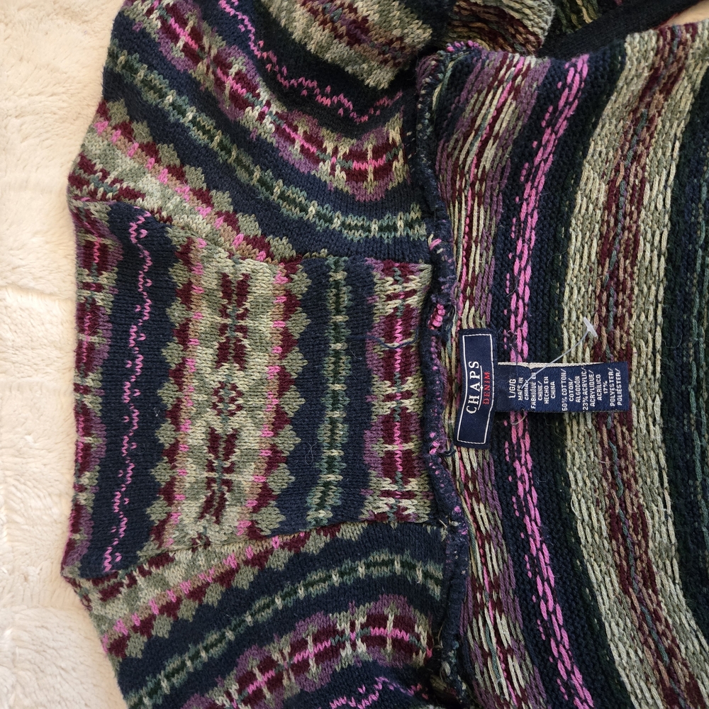 Chaps Fair Isle Nordic Cotton Blend Collared Sweater Vest w/ Buttons - Picture 4 of 7